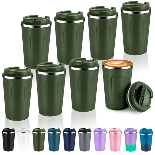 Clean 12 oz Double Wall Insulated Vacuum Travel Coffee Mug with Flip Lid Bulk 4 Pack 8 Count Refined
