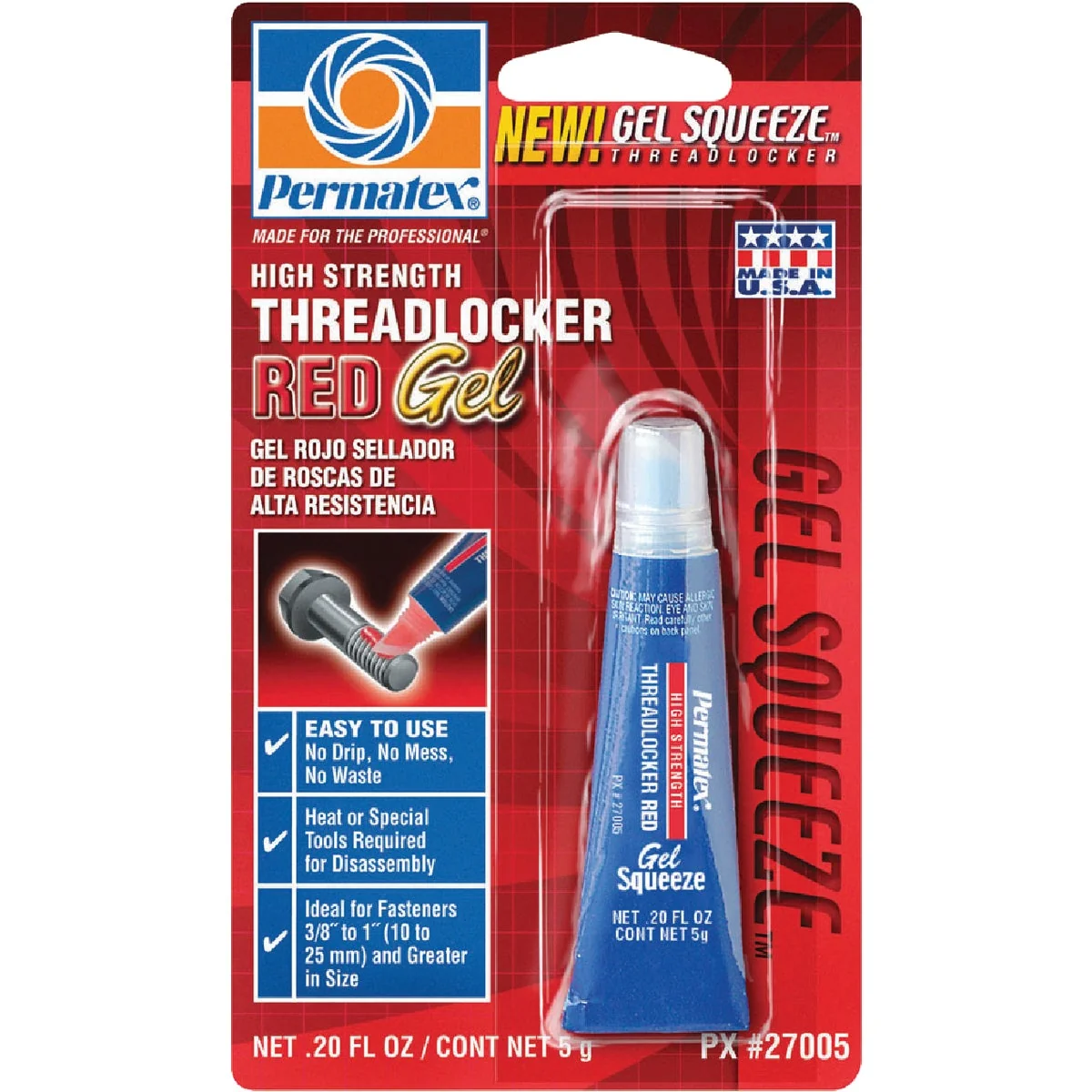 Eco-Friendly PERMATEX 0.2 Oz. Red High-Strength Gel Squeeze Threadlocker Official