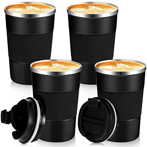 Official 4 Pack 16 oz Bulk Travel Coffee Mug with Lid Reusable Vacuum Insulated Coffee Tumbler Double Wall Thermal Stainless Steel Camping Tea Cup for Christmas Winter Drinks Employee Gift High-End