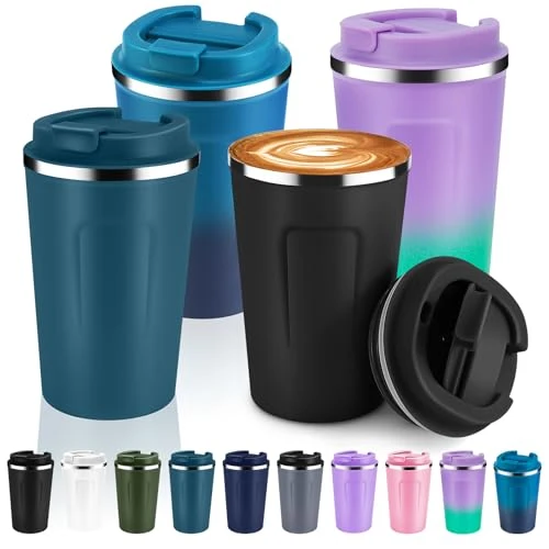 Selected 12 oz Double Wall Insulated Vacuum Travel Coffee Mug with Flip Lid Bulk 4 Pack 4 Count Environmentally Friendly
