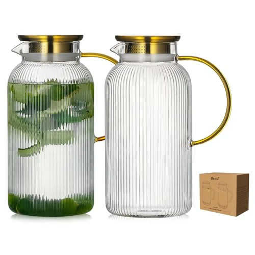 Soft 2 PACK Glass Pitcher with Lid 2 Count Functional