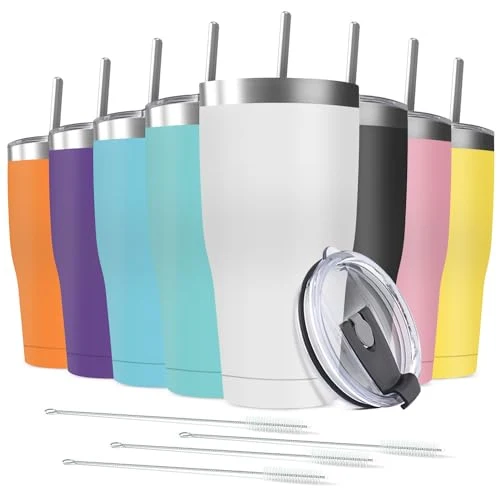 Relaxed 8 Pack 30oz Stainless Steel Tumblers Bulk Reusable Travel Mugs with Lid Superior