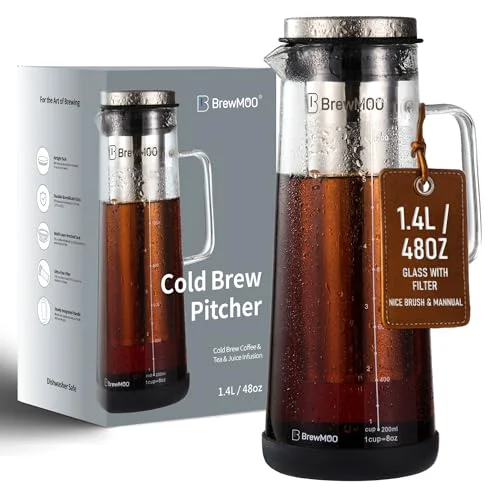 High-Performance Sleek 1.4L 48oz Glass Cold Brew Coffee Maker Pitcher Selected