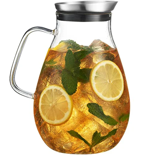 High-End 84 OZ Glass Pitcher With Stainless Steel Lid Reusable