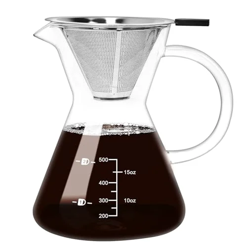 Easy-to-Use 17oz 500ML Glass Pour Over Coffee Maker Stainless Filter Smart