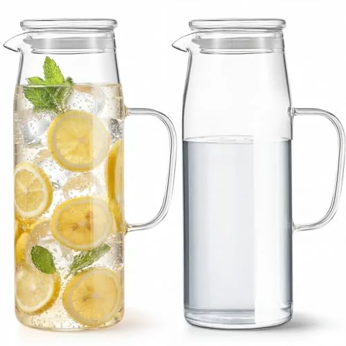 Quality 2 Sets Glass Pitcher with Lid 2 Count Carefully Designed