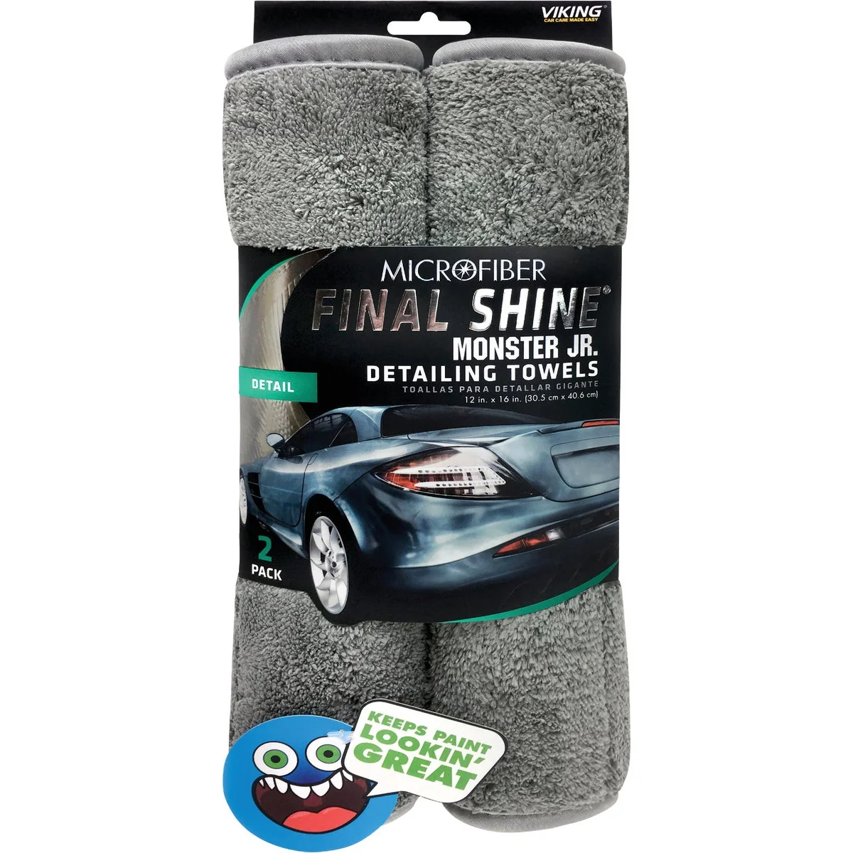 Traditional Viking Final Shine Monster Jr. 12 In. x 16 In. Gray Detailing Towel 2-Pack Solid