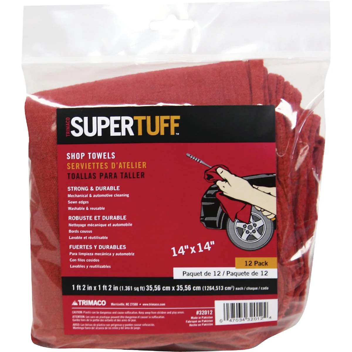 Clean Trimaco SuperTuff 14 In. Square Washable Shop Towel 12-Pack Casual