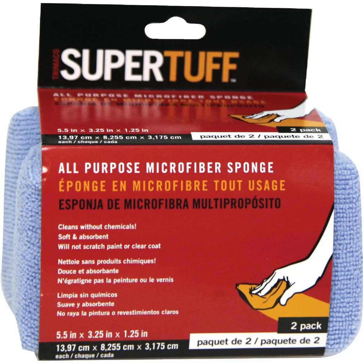 Prestigious Trimaco SuperTuff 3-1 4 In. W x 5-1 2 In. L Microfiber Car Wash Sponge 2-Pack Functional