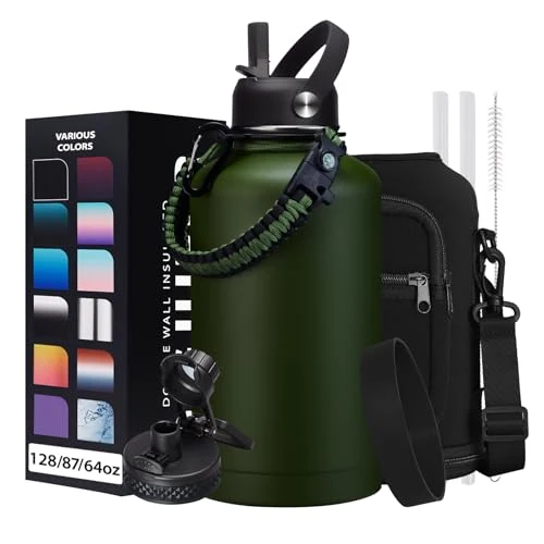 Green 64oz Insulated Water Bottle with Straw Auto Spout Lid 9 Count Detailed