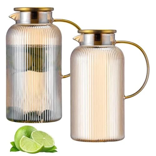 Fine Crafted 2 PACK Glass Pitcher with Lid Specialty