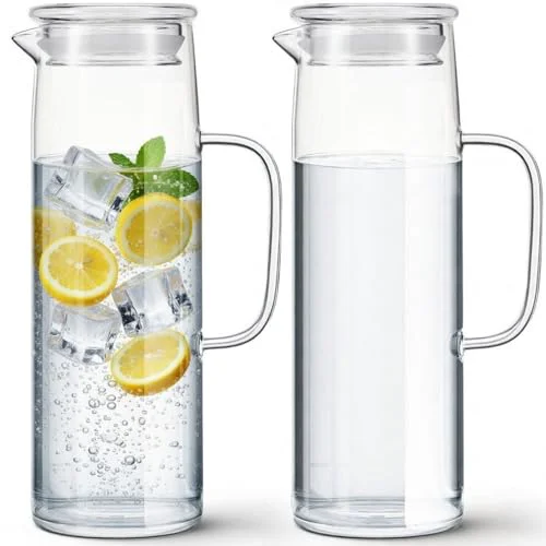 Crafted 2 Sets Glass Pitcher with Lid Secure