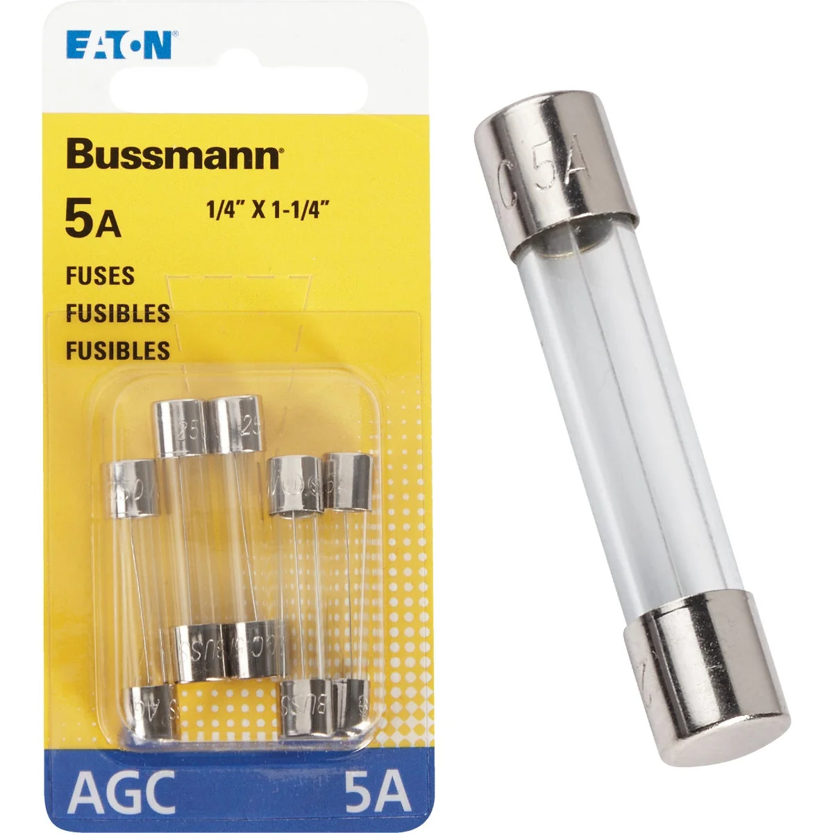 Dependable Bussmann 5-Amp 250-Volt AGC Glass Tube Automotive Fuse 5-Pack Artisan