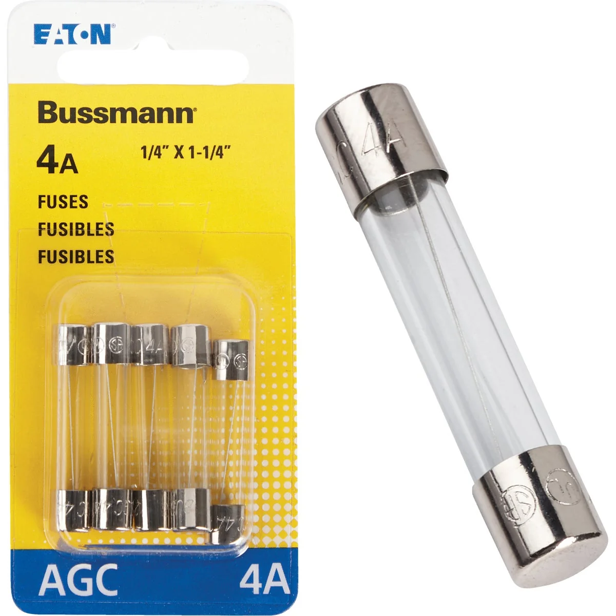Smart Bussmann 4-Amp 250-Volt AGC Glass Tube Automotive Fuse 5-Pack Environmentally Friendly
