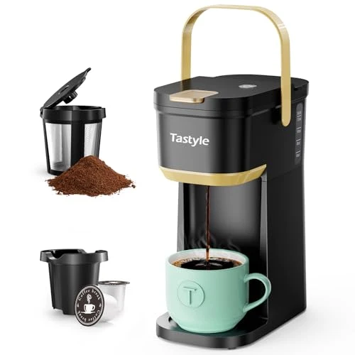 Stylish Mini Single Serve Coffee Maker for K Cups and Grounds with Handle Fine