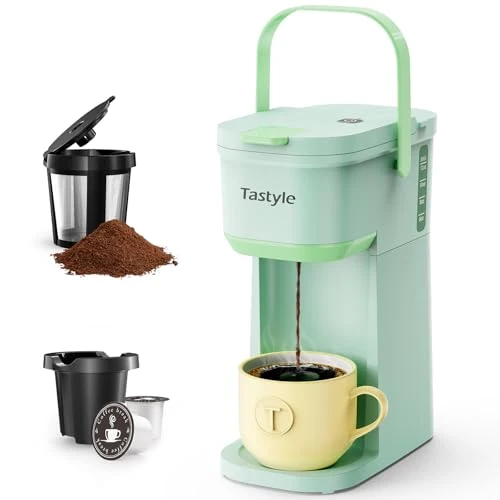 Recyclable Mini Single Serve Coffee Maker for K Cups and Grounds with Handle Smooth