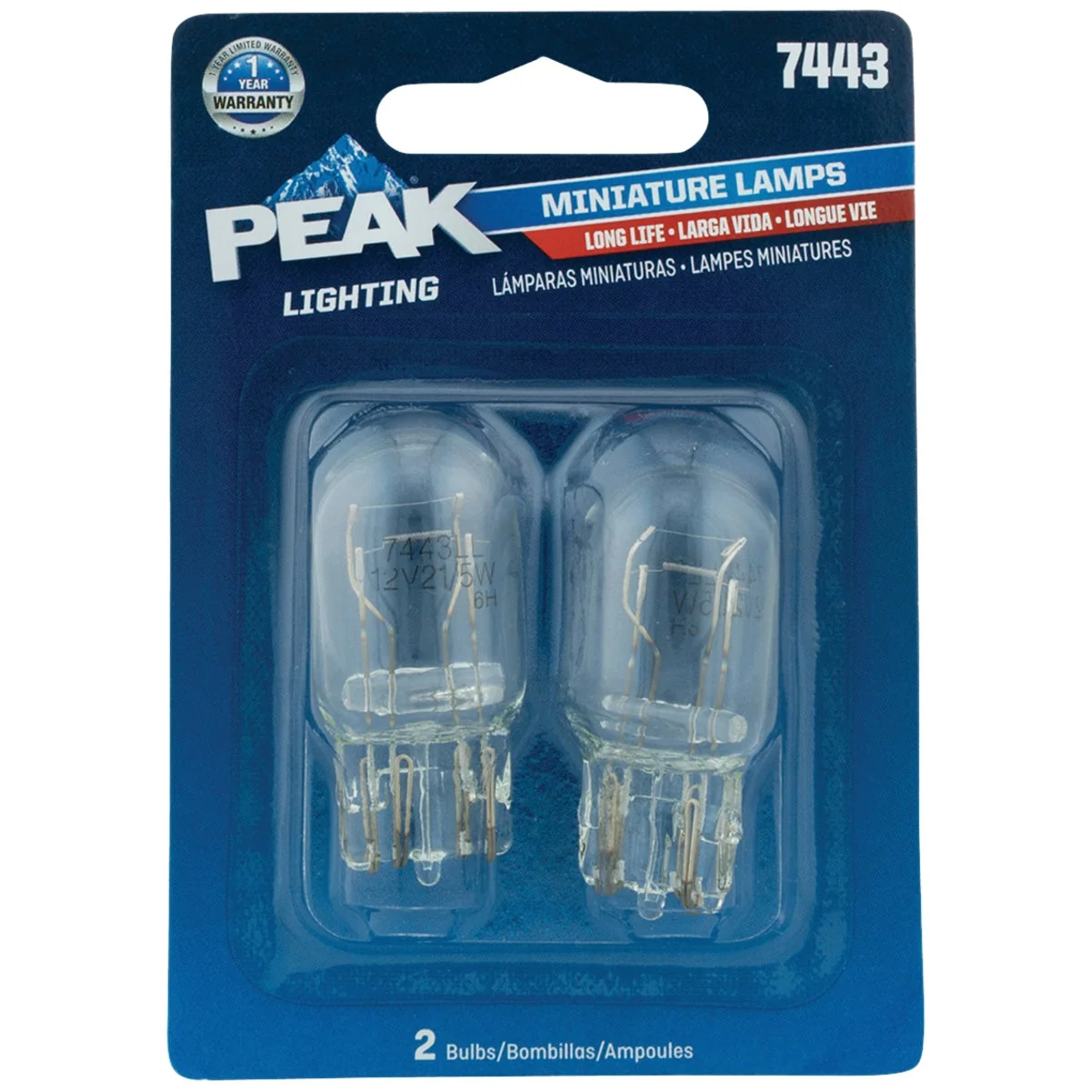 Certified PEAK 7443 13.5V Mini Incandescent Automotive Bulb 2-Pack Long-Lasting