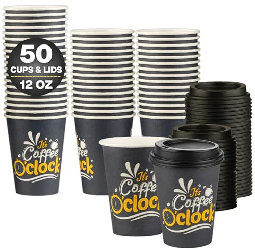 Carefully Designed Disposable Coffee Cups with Lids 50 Count Genuine