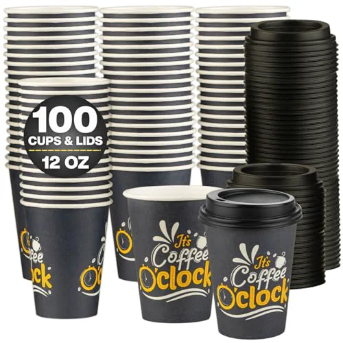 Relaxed Disposable Coffee Cups with Lids 100 Count Elegant