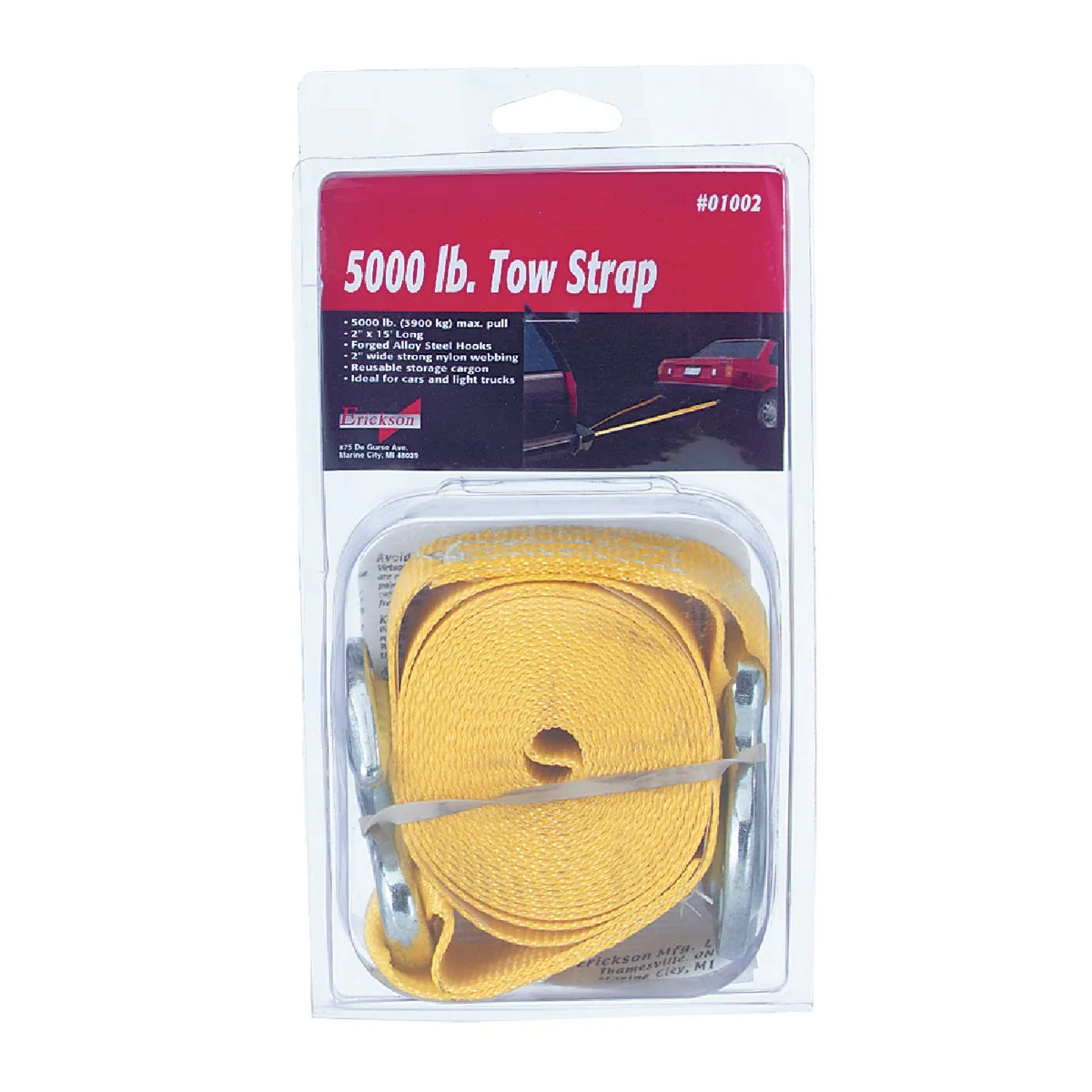 Crafted Erickson 2 In. x 15 Ft. 2500 Lb. Polyester Tow Strap with Hooks Yellow Fine Crafted