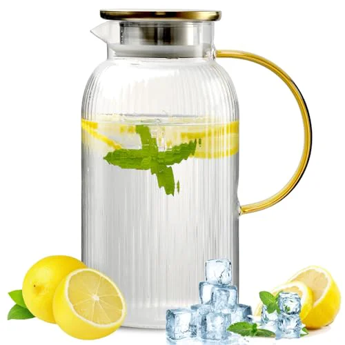 Trusted 68 oz 2 Liter Glass Pitcher with Lid Casual