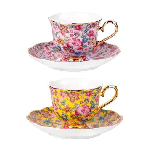User-Friendly Tea Cup and Saucer 2 Count Reusable