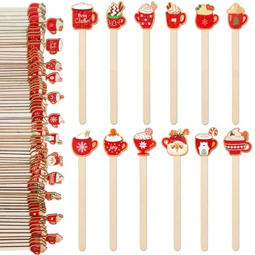 High-Performance 120 Pcs Christmas Hot Chocolate Cup Coffee Stir Sticks Wooden 120 Count Proven