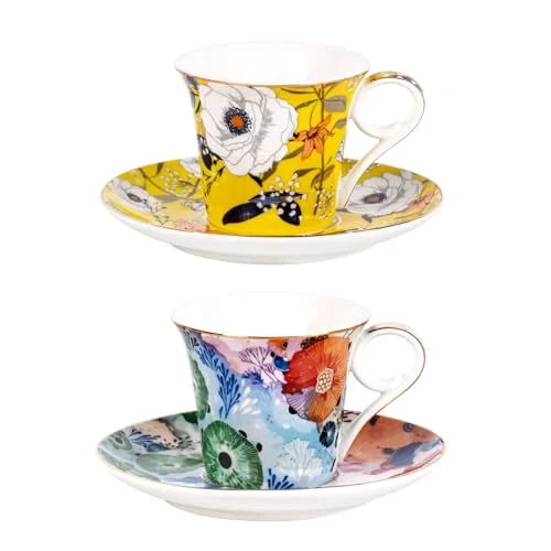 Modern Tea Cups and Saucers Set of 2 2 Count Natural