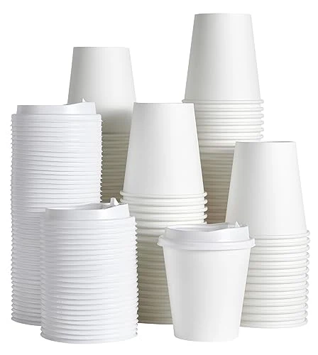 Selected 100 Pack 10 oz Disposable Paper Coffee Cups with Lids 100 Count Next-Generation