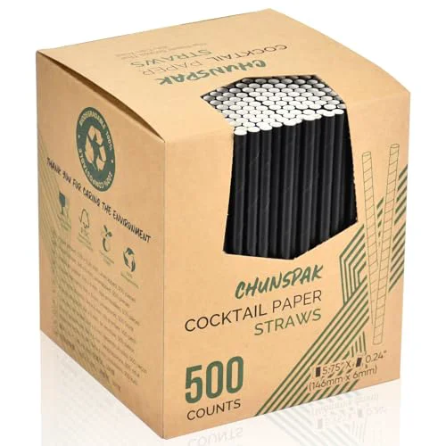 Minimalist 500 Bulk 5.75 inch Black Short Paper Straws 500 Count Durable