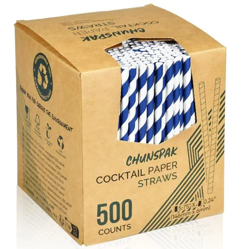 Selected 5.75 inch Navy Blue Short Paper Cocktail Straws Stirrer Sticks 500 Counts Premium Material