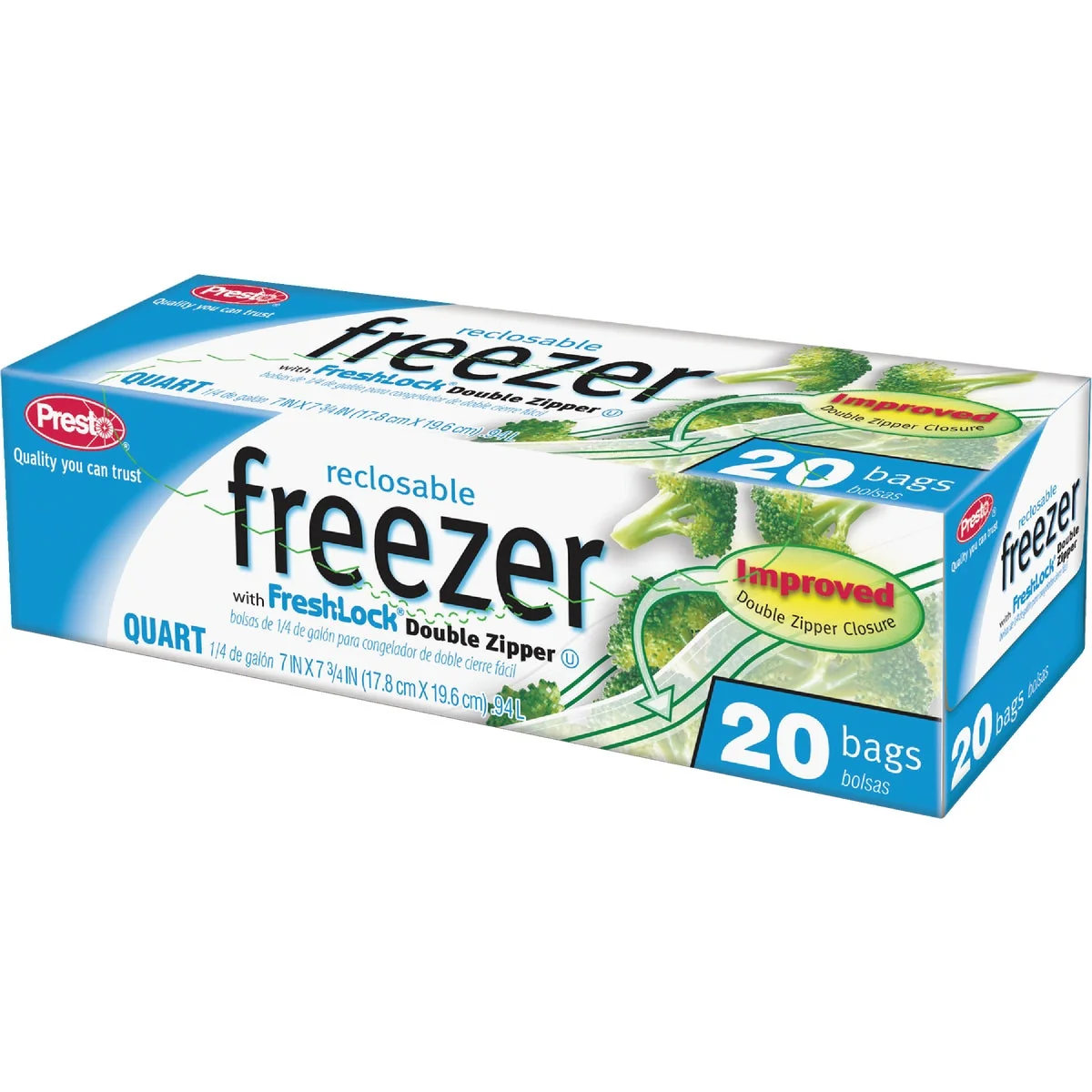 Reusable Presto 1 Qt. Reclosable Double Zipper zer Bag 20 Count Excellent