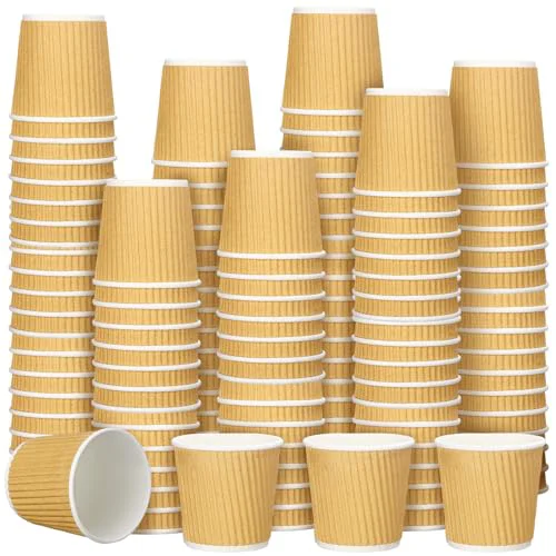 Enhanced 350 Pieces 4 oz Ripple Wall Insulated Coffee Cups Bulk Disposable Espresso Paper Corrugated Travel Coffee Cups for Hot Cold Drink Cappuccino Beverage Tea Party Organic