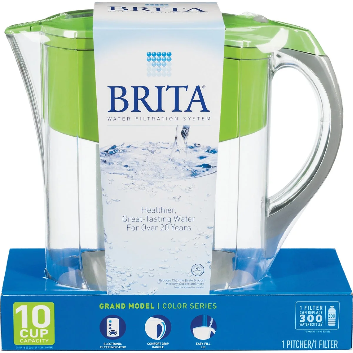 Certified Brita Grand 10-Cup Water Filter Pitcher Green Convenient