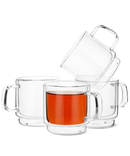Refined BTaT Double Walled Stackable Glass Coffee Mugs 4 Count Professional