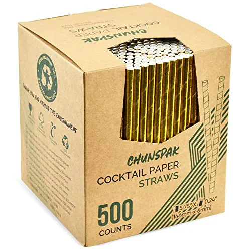 Refined 5.75 Inch Disposable Short Gold Paper Straws Stirrers 500 Count Practical