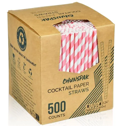 Luxury 5.75 inch Short Pink Paper Straws 500 Counts Soft