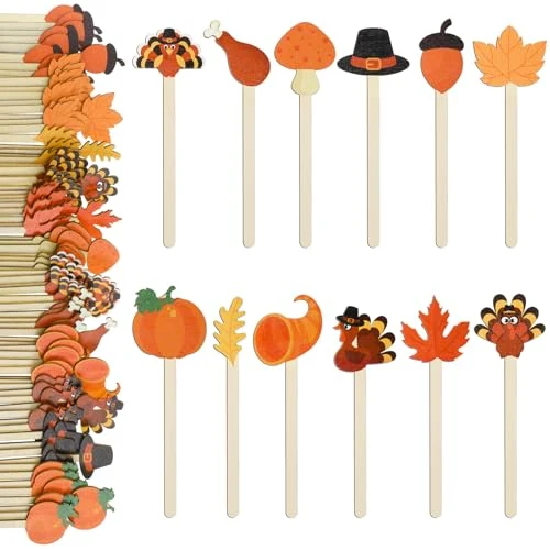 Practical 120 Pcs Thanksgiving Coffee Stirrers Fall Stir Sticks Wooden Safe
