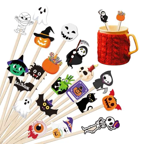 Premium 100Pcs Halloween Wooded Coffee Stirrers 7” Disposable Stir Stick 100 Count Fine Crafted