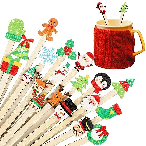 Clean 100 Pcs Vibrant Style Christmas Wooden Coffee Stir Sticks Convenient
