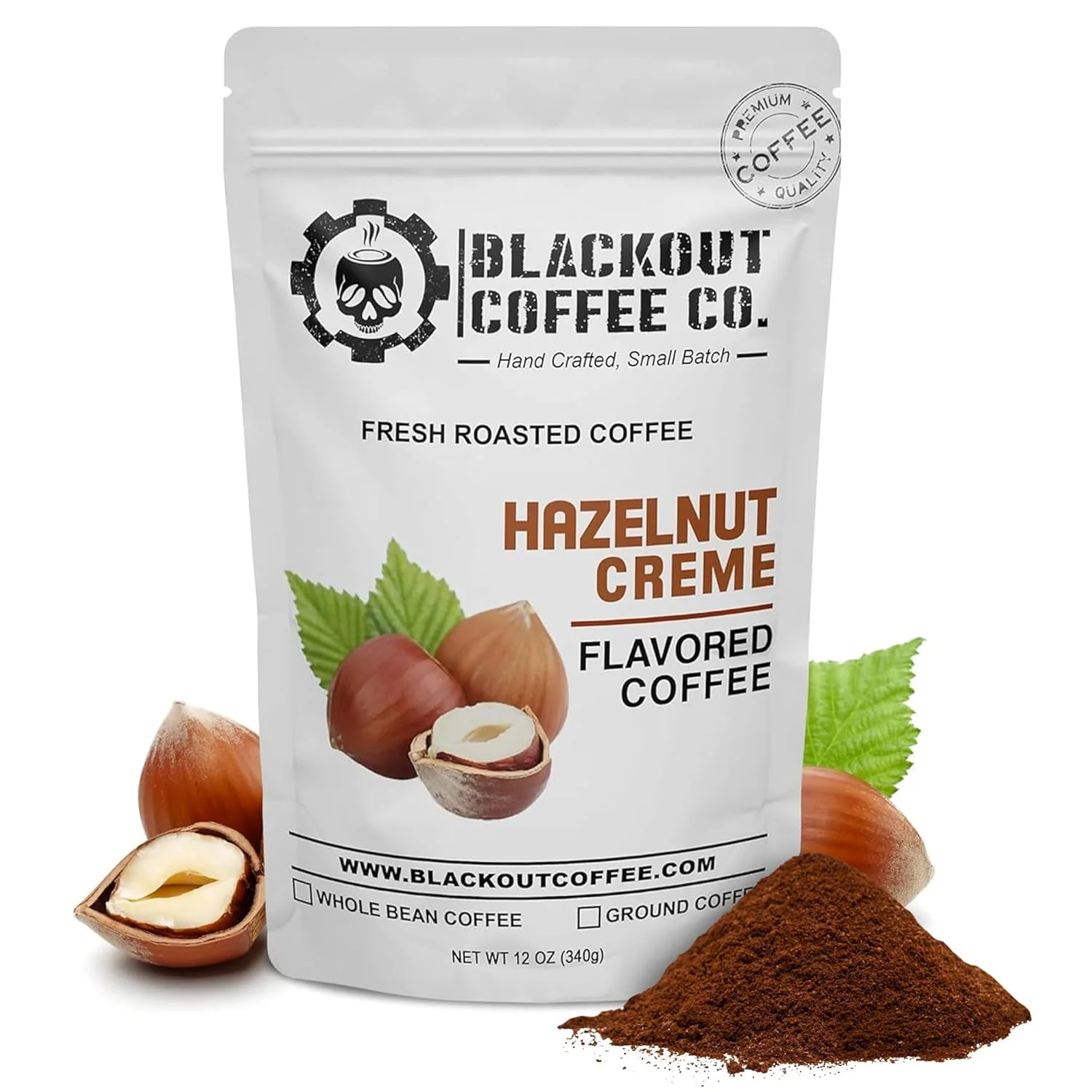 Sustainable Blackout Coffee Hazelnut Creme Flavored – Freshly Roasted in the USA – 12 oz Ground Coffee Pouch High-Grade