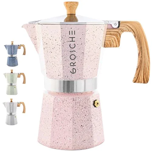Next-Generation Milano Stovetop Espresso Maker Moka Pot 9 espresso Cup 15.2 oz Pink Natural