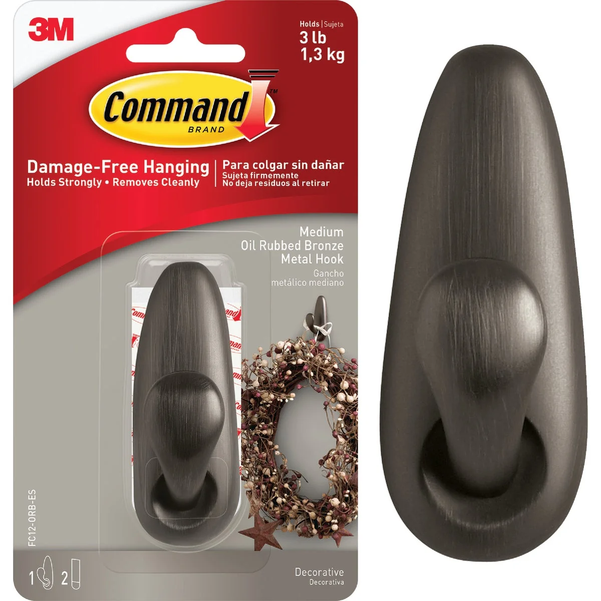 Minimalist 3M Command Medium Oil Rubbed Bronze Metal Adhesive Hook High-Quality