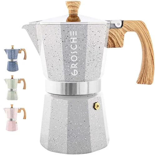 Prestigious Milano Stovetop Espresso Maker Moka Pot 9 espresso Cup 15.2 oz Grey Recyclable