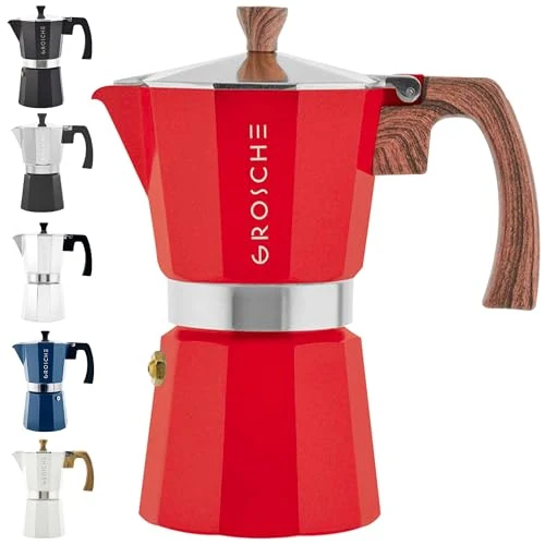 Modern Milano Stovetop Espresso Maker Moka Pot 9 espresso Cup 15.2 oz Red Safe