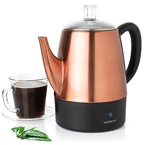 Specialty 4 Cup Copper Small Electric Percolator Coffee Pot Stainless Steel 4 Count Next-Generation