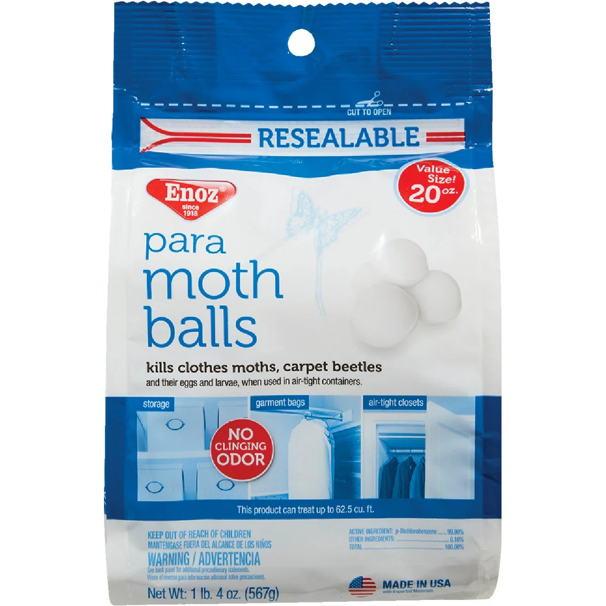 Traditional Enoz 20 Oz. Para Moth Balls in Reusable Bag Artisan