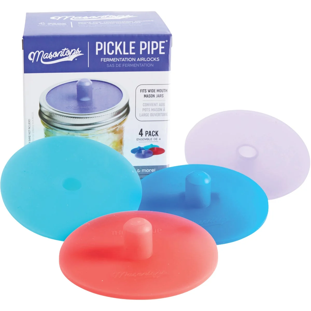 High-Quality Masontops Wide Mouth Pickle Pipe Silicone Mason Jar Canning Lid 4-Pack Elite