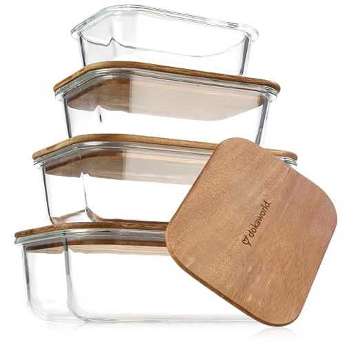 Traditional Glass Container Set with Acacia Lids Fashionable