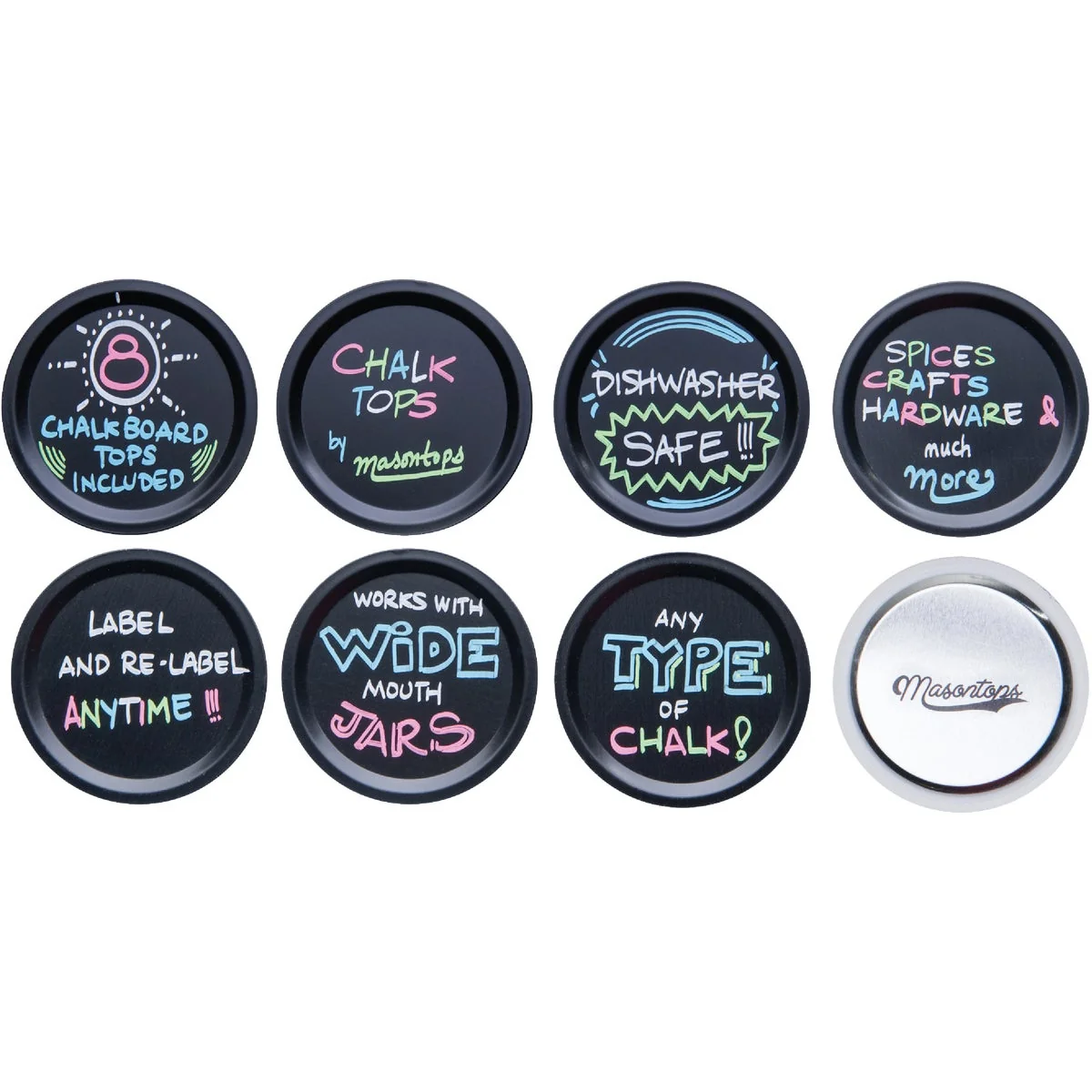 Breathable Masontops Wide-Mouth Chalk Top Canning Jar Lids 8-Count Premium